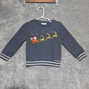 Sterling Baby Toddler Boys Santa Sleigh Reindeer Sweatshirt Navy 2T Holiday Cute